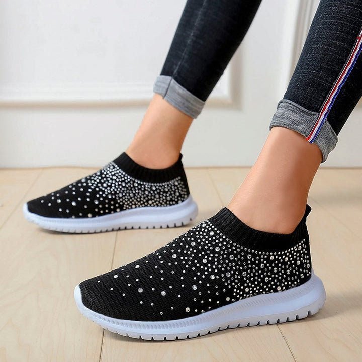Damen Strick-Slipper-Sneaker mit Strassbesatz und flexibler Komfortsohle Drune