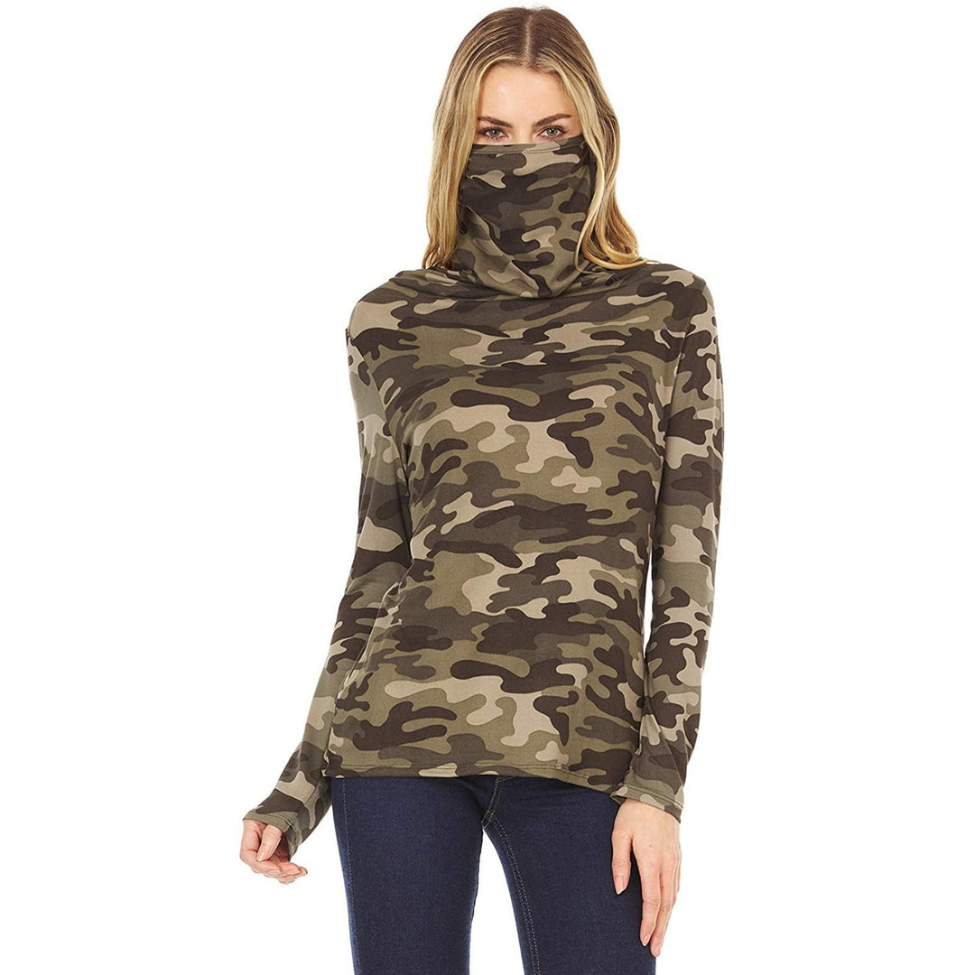 Damen Camouflage-Jersey-Longsleeve mit integriertem Schlauchkragen Drune