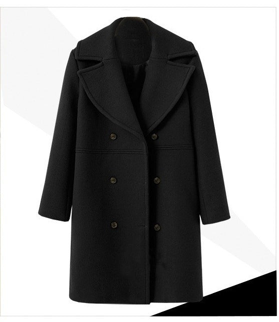 Damen Eleganter Doppelreiher-Wollmantel mit weitem Kragen und praktischen Taschen Drune