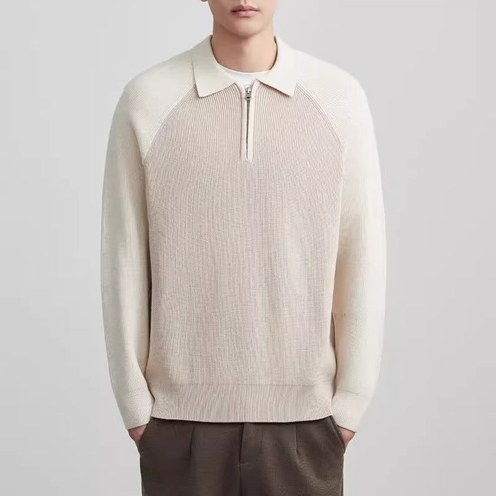 Herren Feinstrick-Halbzip-Pullover mit Polokragen und Raglanärmeln Drune