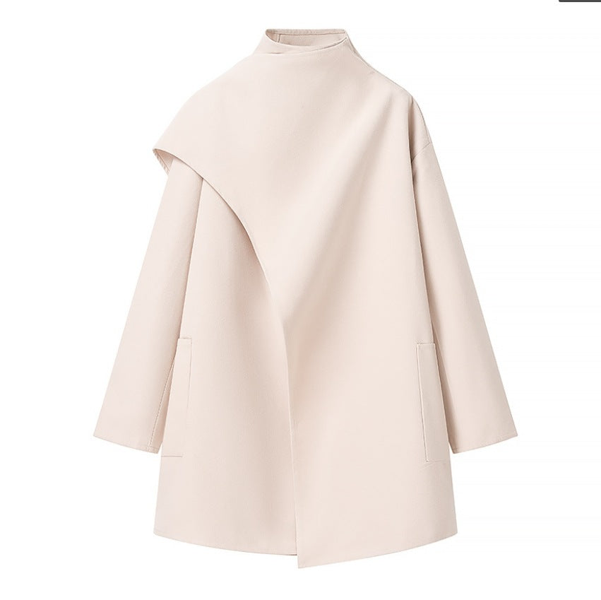 Damen 40+ asymmetrischer Wollmix Cape‑Mantel mit Stehkragen Drune