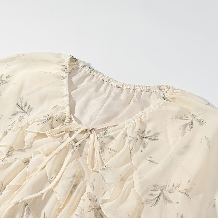 Damen Maxikleid mit eleganten Rüschendetails und floralem Druck Drune