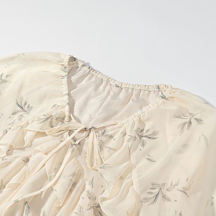 Damen Maxikleid mit eleganten Rüschendetails und floralem Druck Drune