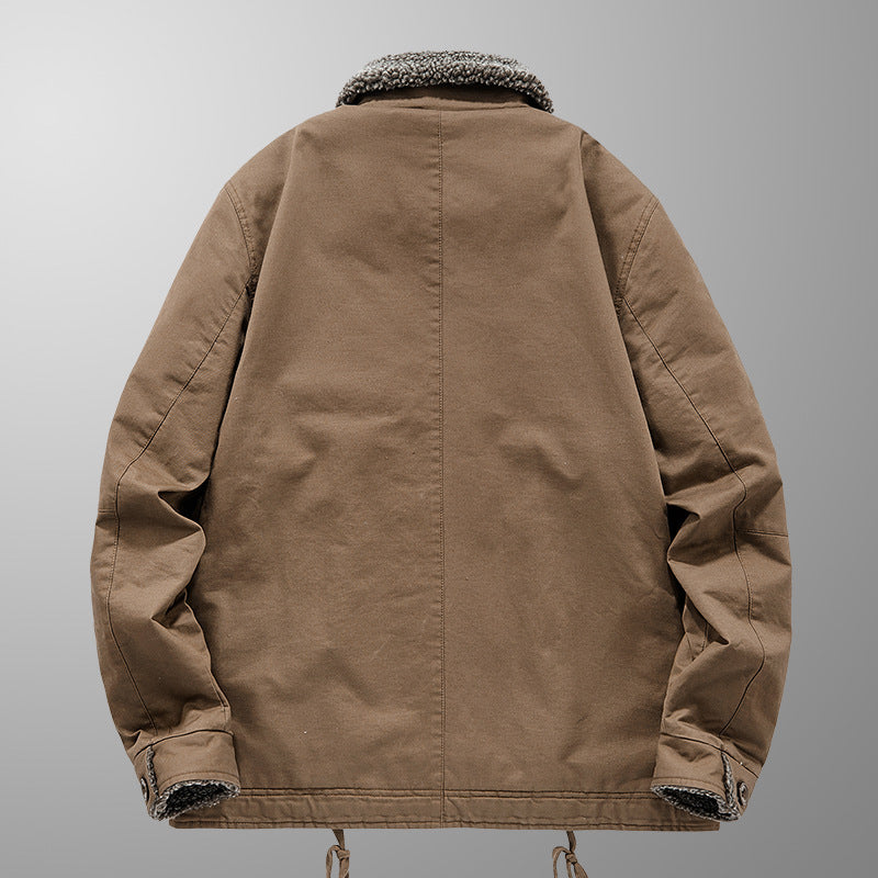 Herren gefütterte Canvas-Arbeitsjacke mit Sherpa‑Innenfutter und Hemdkragen Drune