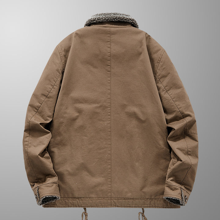 Herren gefütterte Canvas-Arbeitsjacke mit Sherpa‑Innenfutter und Hemdkragen Drune
