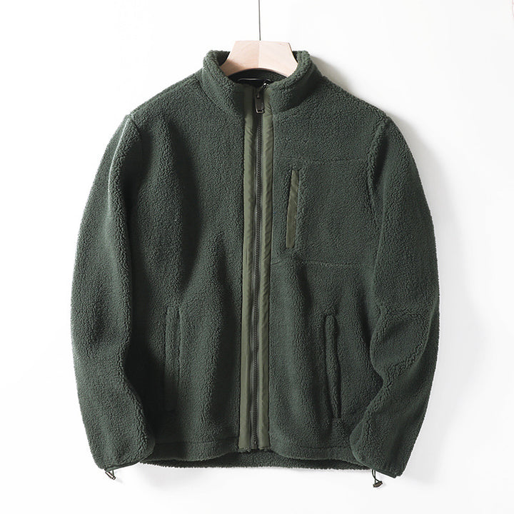 Herren Teddy-Fleecejacke mit Stehkragen, durchgehendem Reißverschluss und Brusttasche Drune