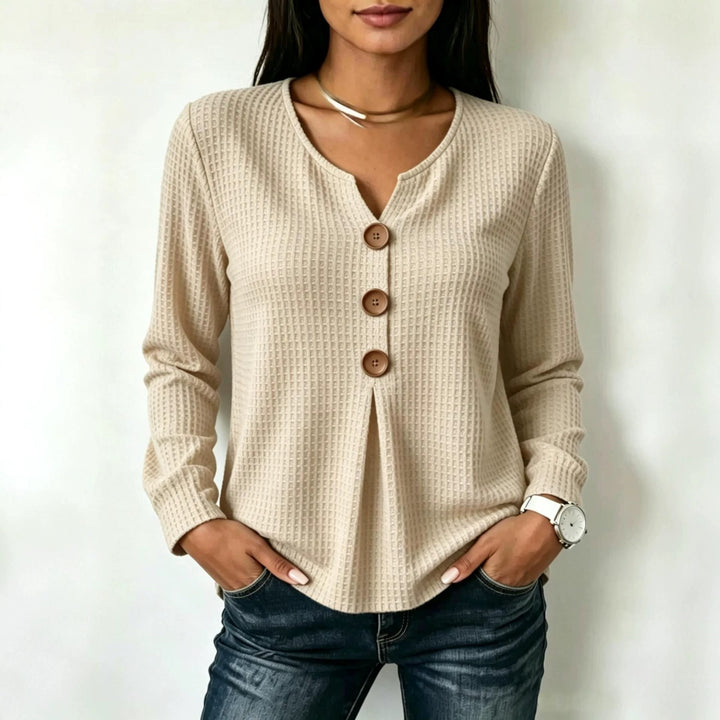 Damen Modisches Langarmshirt mit Knopfdetails Drune