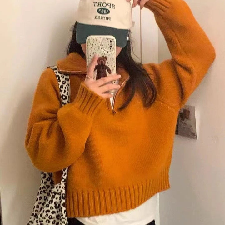 Damen weicher Strickpullover mit voluminösen Ärmeln und elastischem Bund Drune