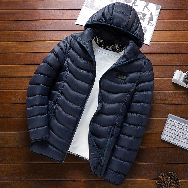 Herren Ultraleichte gesteppte Daunenjacke mit Kapuze, windabweisender Außenhaut und Packfunktion Drune