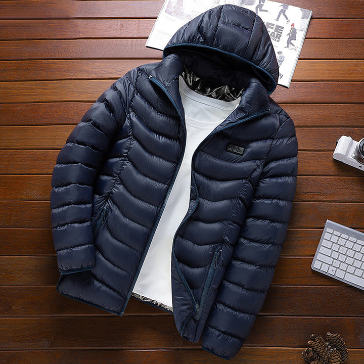Herren Ultraleichte gesteppte Daunenjacke mit Kapuze, windabweisender Außenhaut und Packfunktion Drune