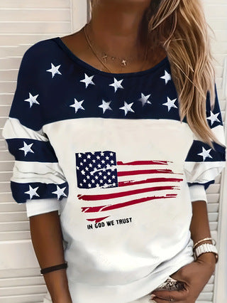 Damen Sweatshirt mit amerikanischem Flaggenmotiv und Sternen Drune