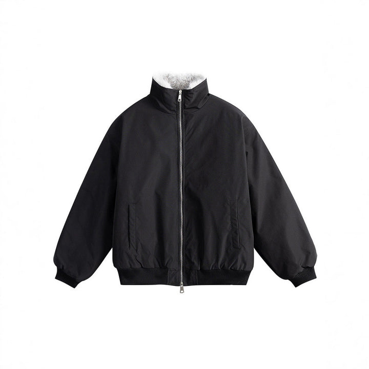 Damen Kurze Boxy-Steppjacke mit hohem Schalkragen, Teddykragen und elastischen Rippbündchen Drune