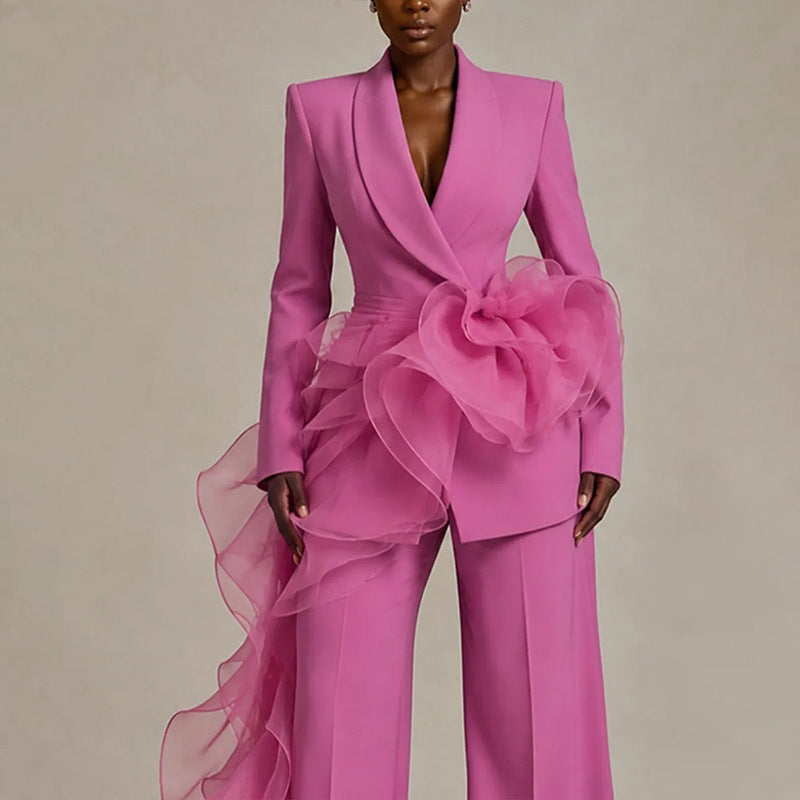Damen Eleganter Anzug mit asymmetrischem Volant Drune