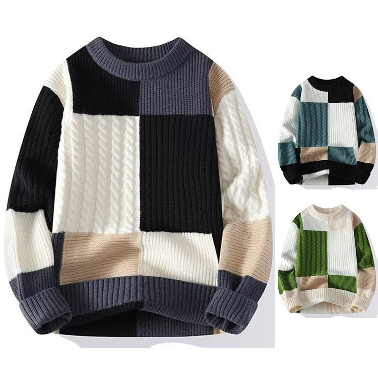 Damen Modischer grob gestrickter Pullover mit modernen Farbblock-Design Drune