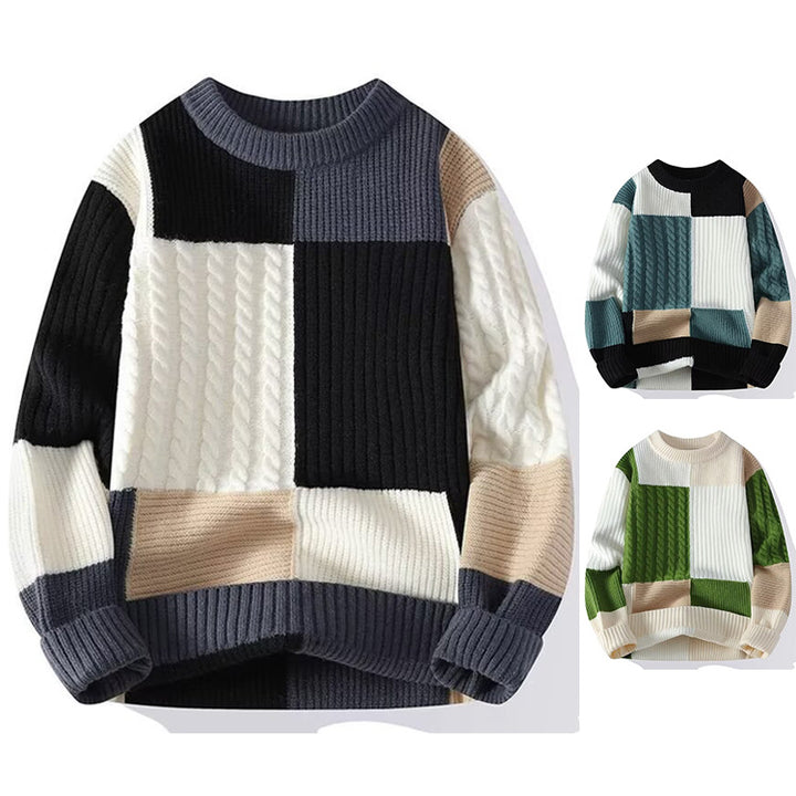 Damen Modischer grob gestrickter Pullover mit modernen Farbblock-Design Drune