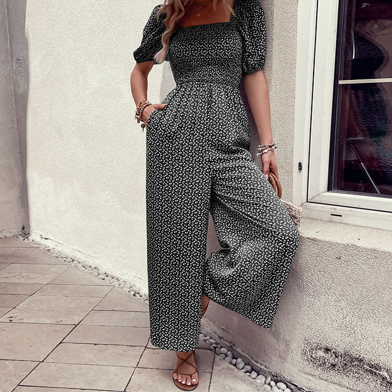 Damen Oversized Jumpsuit mit Puffärmeln und elastischem Taillenbund Drune