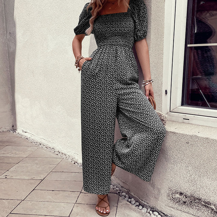 Damen Oversized Jumpsuit mit Puffärmeln und elastischem Taillenbund Drune