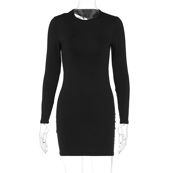 Damen figurbetontes Minikleid mit langen Ärmeln und schickem Rundhalsausschnitt Drune