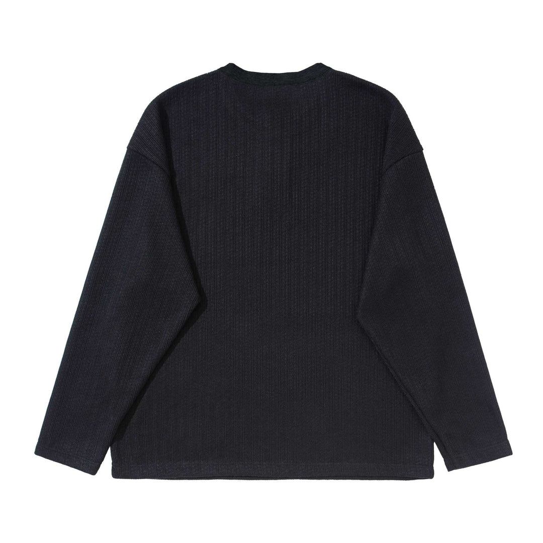 Unisex Strukturierter Waffel-Henleyshirt mit geradem Saum und Oversize-Silhouette Drune