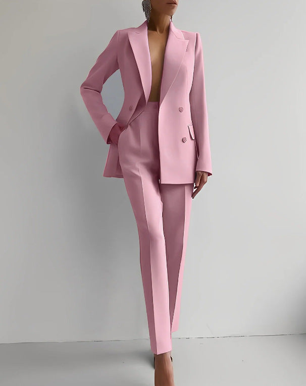 Damen elegantes Zweiteiler-Anzug-Set mit tailliertem Blazer und schmalen Hosen Drune