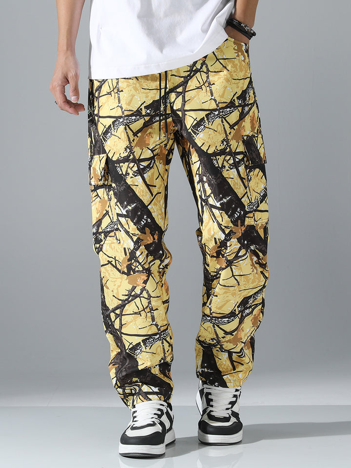 Herren Gemusterte Cargo-Jogginghose mit Tunnelzug, aufgesetzten Taschen & tapered Bein Drune