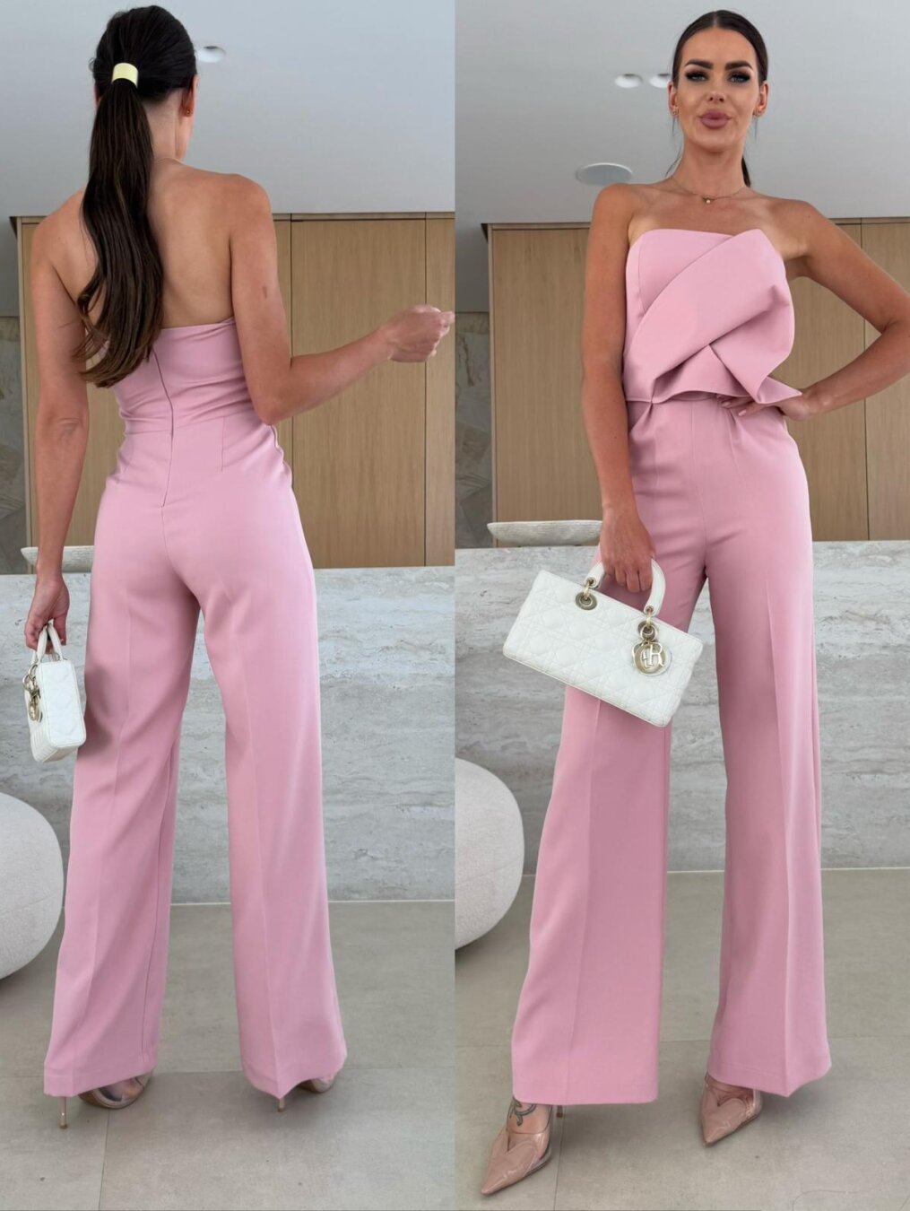 Damen eleganter Jumpsuit mit asymmetrischem Oberteil und weitem Bein Drune