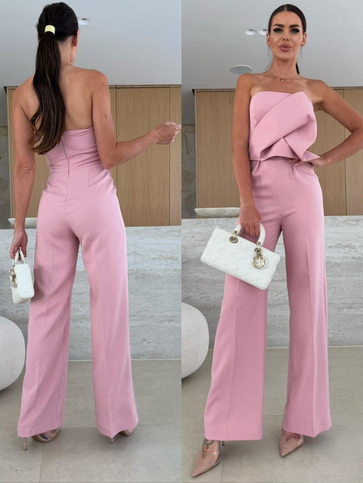 Damen eleganter Jumpsuit mit asymmetrischem Oberteil und weitem Bein Drune