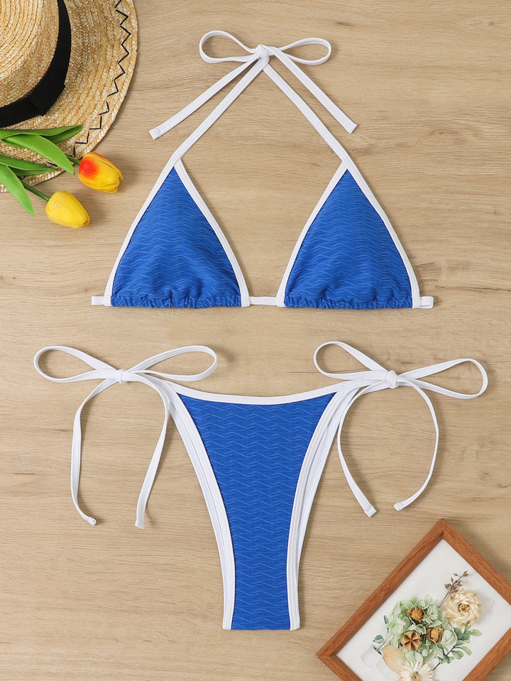 Damen Triangel-Bikini mit verstellbaren Trägern und hochwertigem Wellenmuster Drune