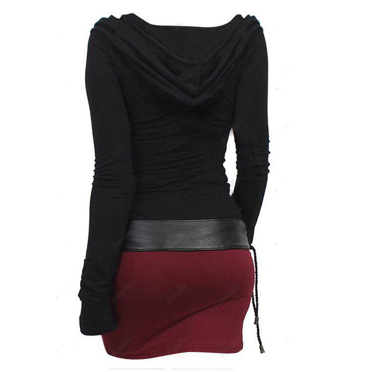 Damen Hoodie-Kleid mit Wickelkragen und figurbetontem Schnitt Drune