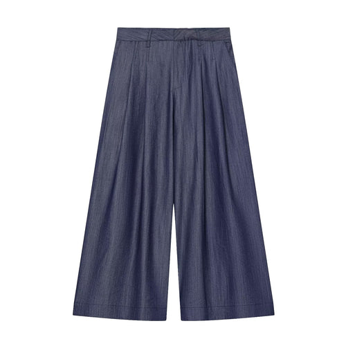 Damen Hochtaillierte weite Culotte aus leichter Denim-Qualität mit Bundfalten Drune