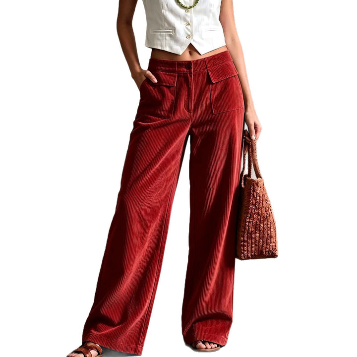 Damen Weite Cord-Palazzohose mit hoher Taille und aufgesetzten Pattentaschen Drune