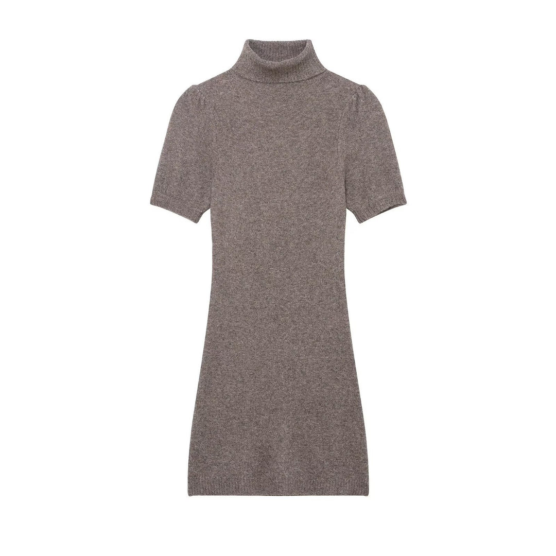 Damen Strickkleid mit kurzem Arm und hochgeschlossenem Kragen Drune