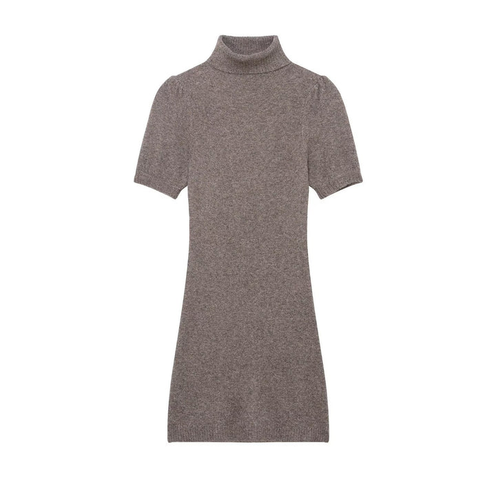 Damen Strickkleid mit kurzem Arm und hochgeschlossenem Kragen Drune