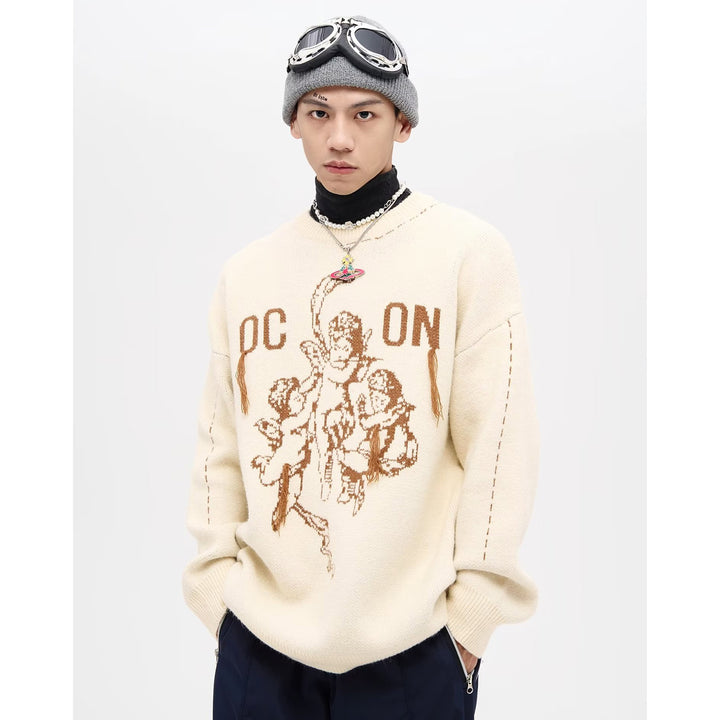 Herren Modischer Grobstrickpullover mit grafischem Motiv Drune