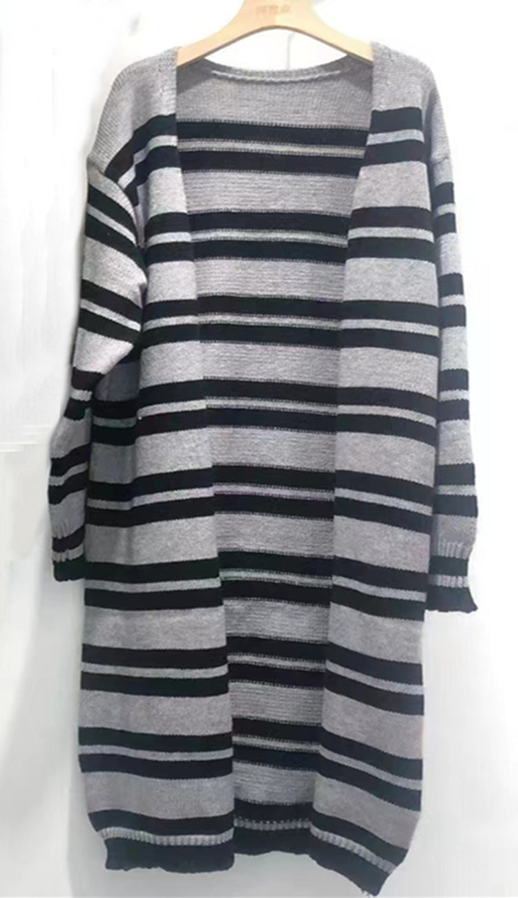 Damen Länger gestrickter Cardigan mit modernen Streifendetails Drune
