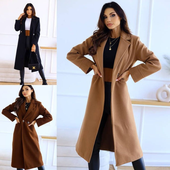 Damen Zeitloser Wollmantel mit elegantem Revers und praktischen Taschen Drune