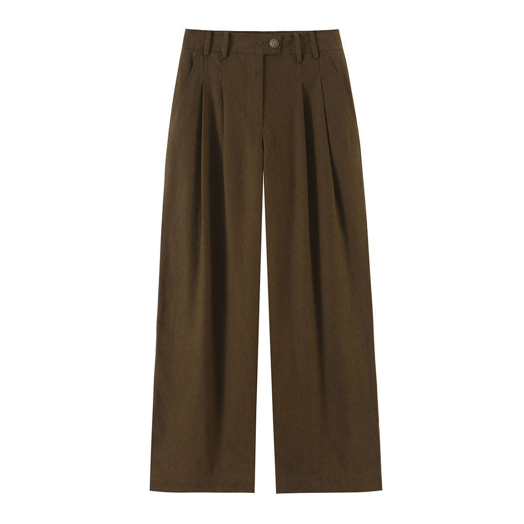 Damen Hochtaillierte weite Bundfaltenhose mit Seitentaschen Drune