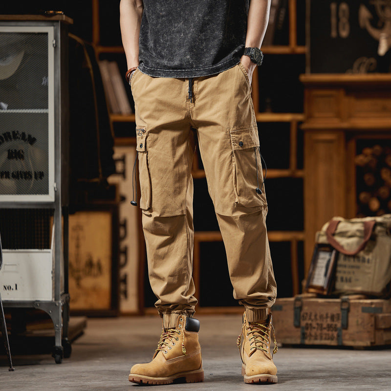 Herren Multifunktionale Canvas-Cargohose im Jogger-Cut mit elastischem Tunnelzugbund und Mehrfachtaschen Drune