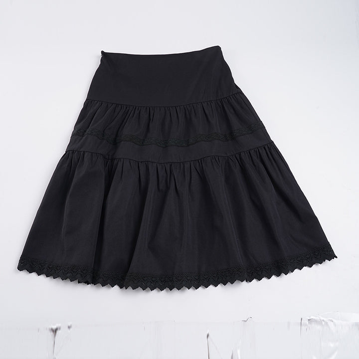Damen Midirock mit Rüschendetails und elastischem Bund Drune
