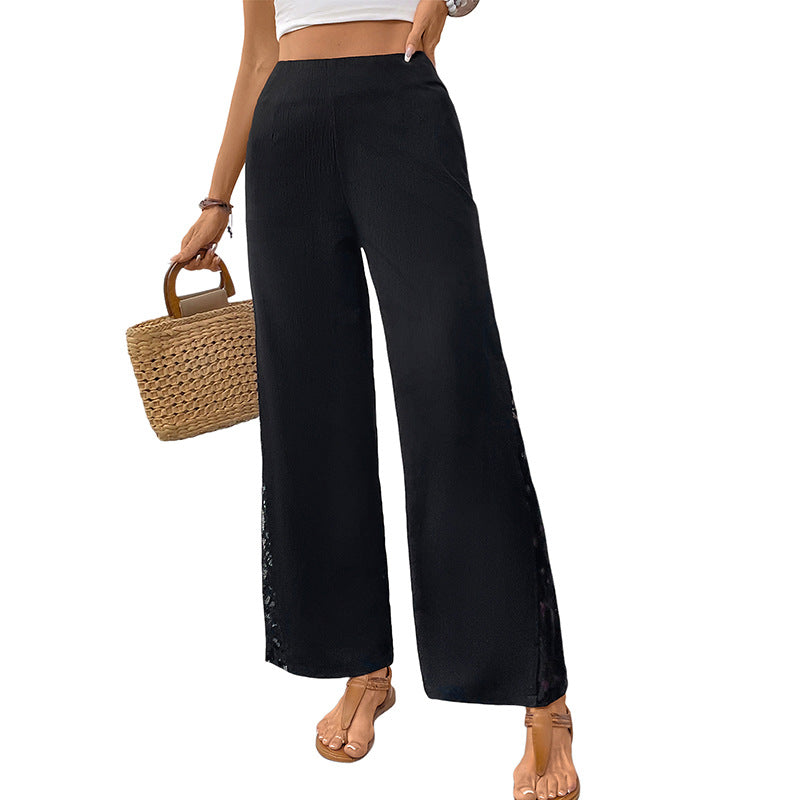 Damen High-Waist Palazzo-Hose aus Crêpe mit seitlichem Spitzeneinsatz Drune
