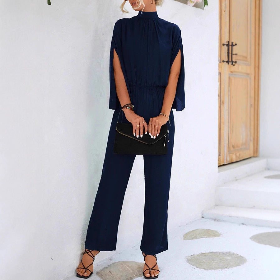 Damen eleganter Jumpsuit mit weitem Bein und Chiffon-Ärmeln Drune
