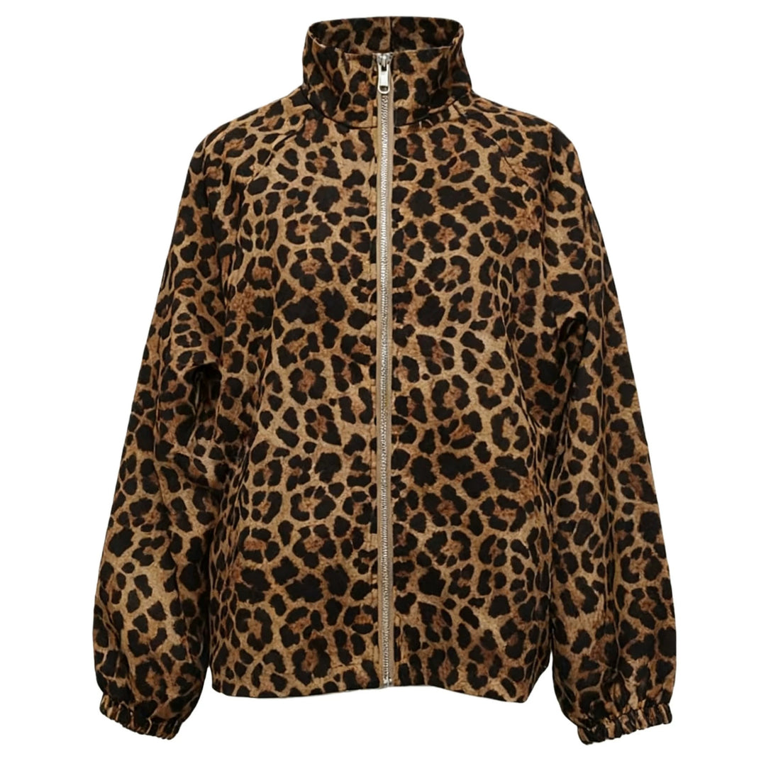 Damen Lockere Bomberjacke im Animal-Print mit Stehkragen und elastischen Bündchen Drune