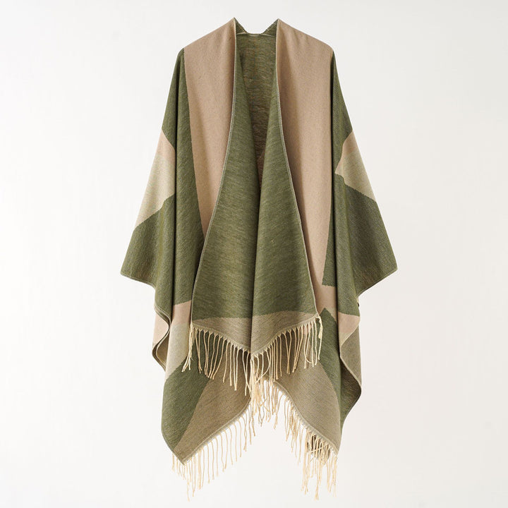 Damen Leichter reversibler Fransen-Umhang aus feiner Wollmischung Drune