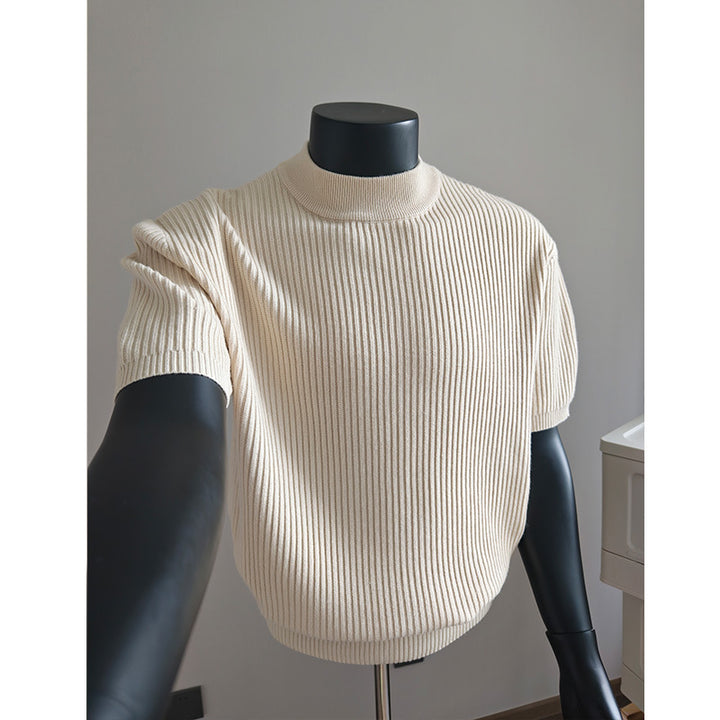 Herren nan kurzärmeliges Rippstrick-Shirt mit Stehkragen und schmaler Passform Drune