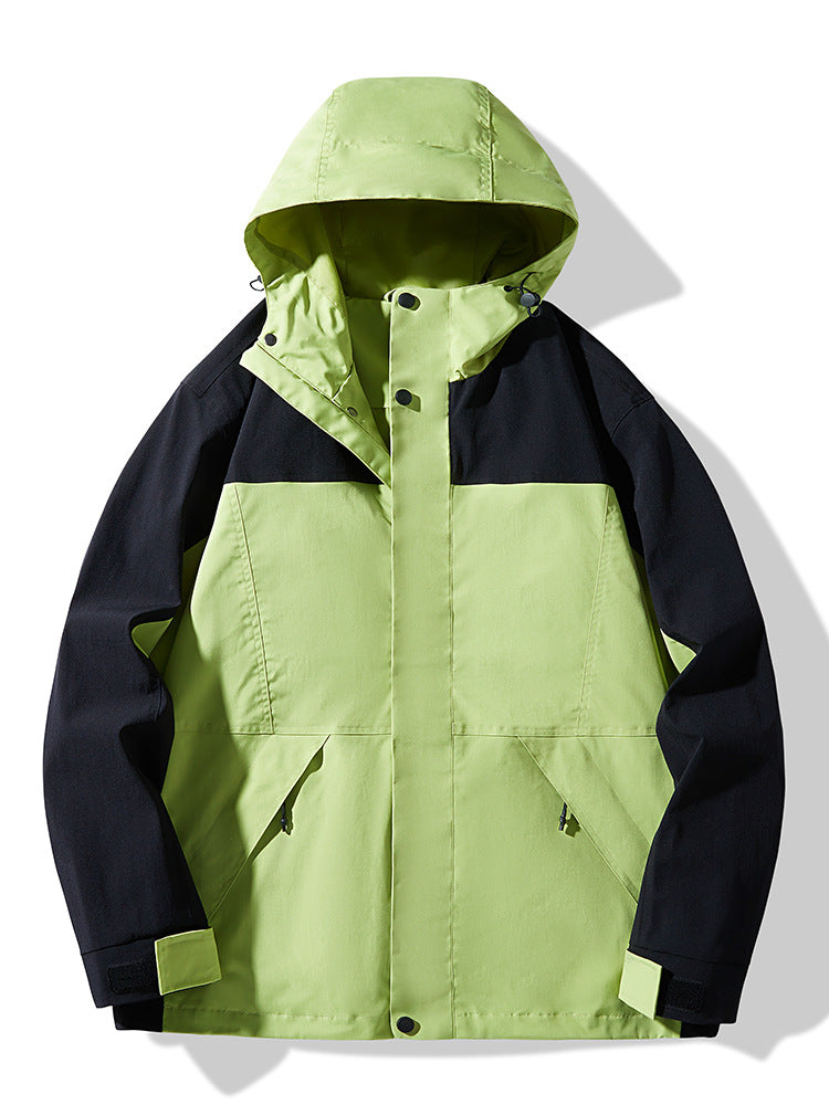 Herren Technische Colorblock Softshell‑Regenjacke mit verstellbarer Kapuze Drune