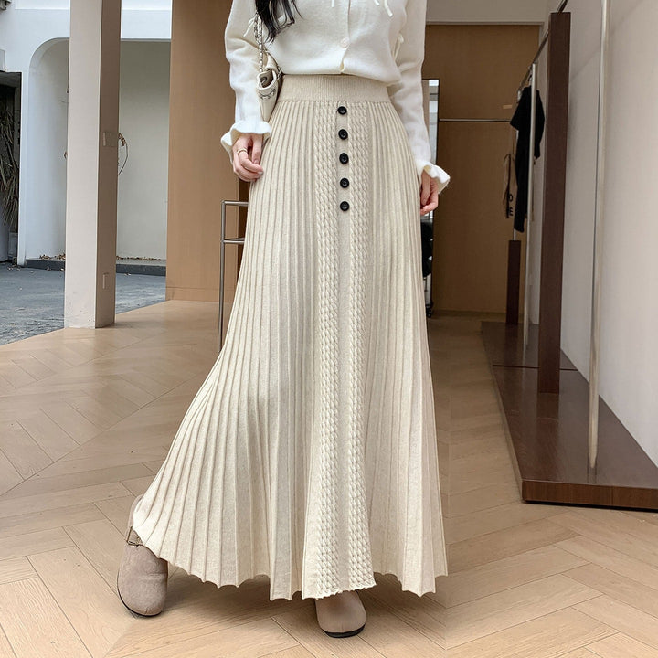Damen Eleganter Plissee-Maxirock mit Knopfdetails Drune
