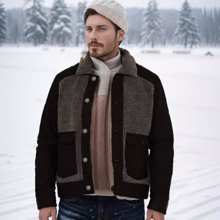Herren Overshirt-Jacke mit Teddyfutter, aufgesetzten Pattentaschen und Knopfleiste Drune