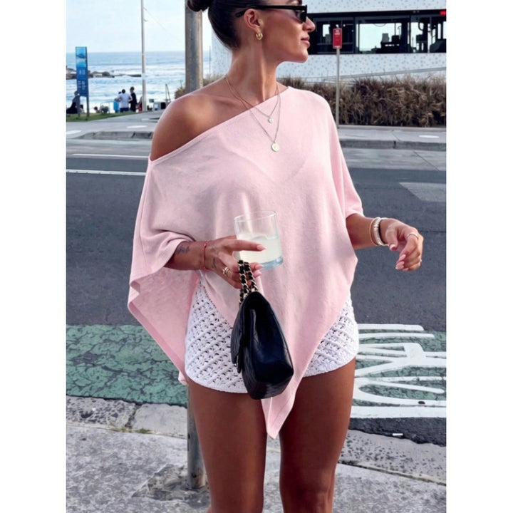 Damen Asymmetrisches Off-Shoulder Poncho-Top aus leichtem Strick Drune