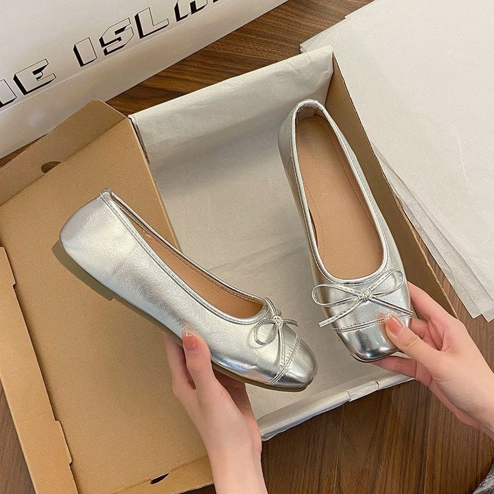 Damen Ballerina-Slipper mit quadratischer Zehenbox, weichem Komfortfußbett und Zierschleife Drune