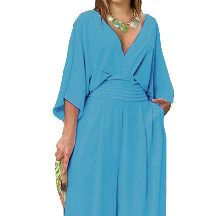 Damen Eleganter High-Waist Jumpsuit mit weitem Bein und Kimonoärmeln Drune